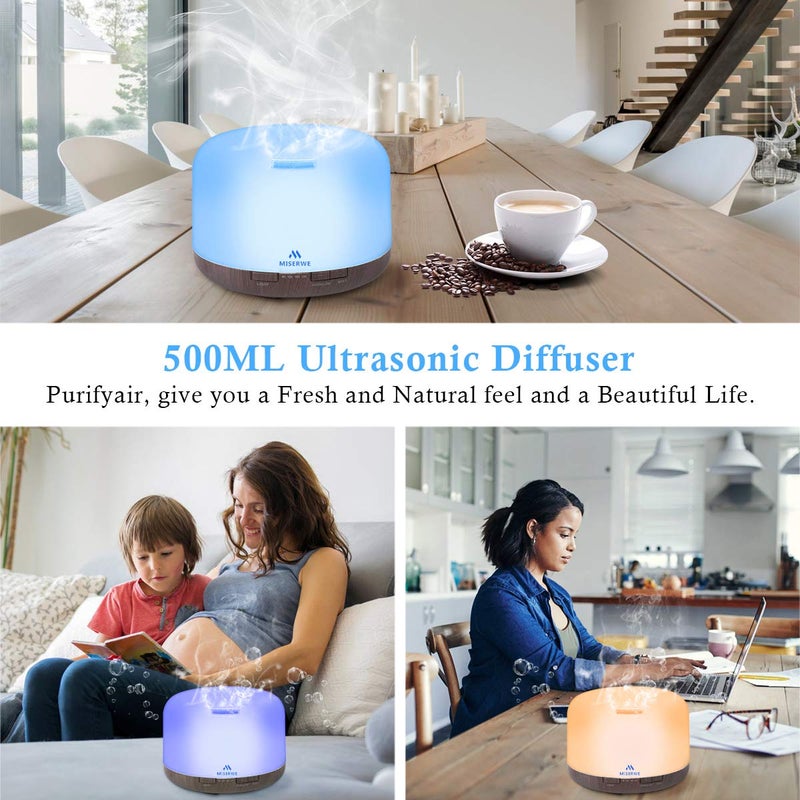 Miserwe Diffuser 500ML Essential Oil Diffuser with Adjustable Mist Mode and 4 Timer Setting Diffuser for Essential Oils Waterless Auto Shut-Off for Home Office Yoga Spa - Image 3